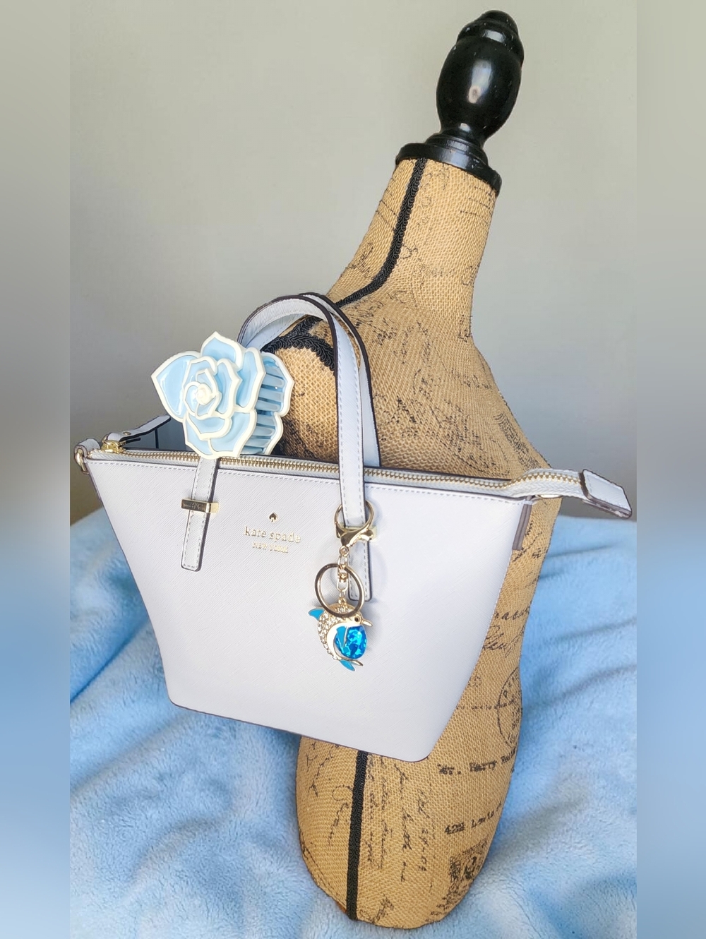 Kate Spade Cedar Street Harmony Bag In Mystic Blue & Charm With Flower Clip